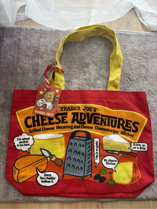 Trader Joe'S Handbags - Trader Joe's Cheese Adventures Red Canvas Tote with Yellow Handles